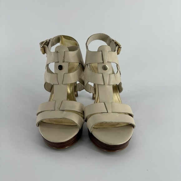 Marc Fisher Shoes - Marc Fisher Leather Caged Strappy Sandals 6 Natural Bone Beige
